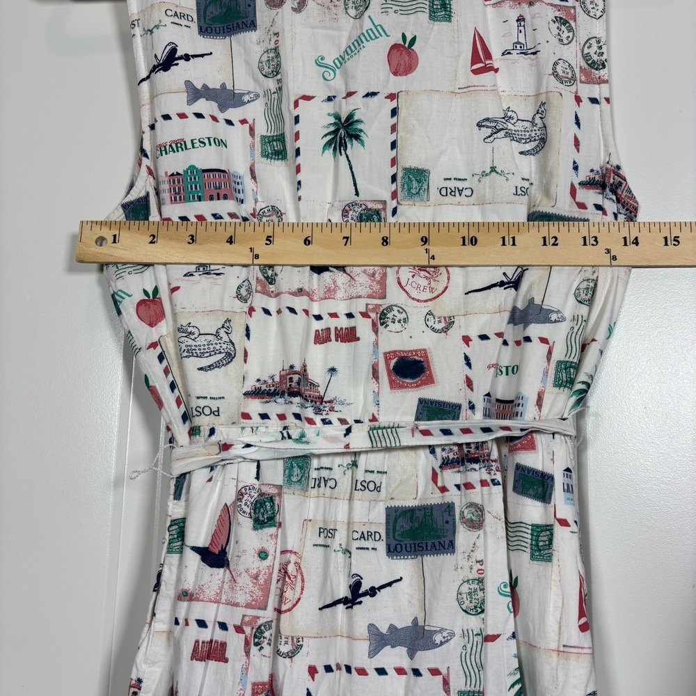 J.Crew Womens Midi Shirt Dress White Postcard Print Collared Tie-Waist Pocket 10 - Picture 8 of 10